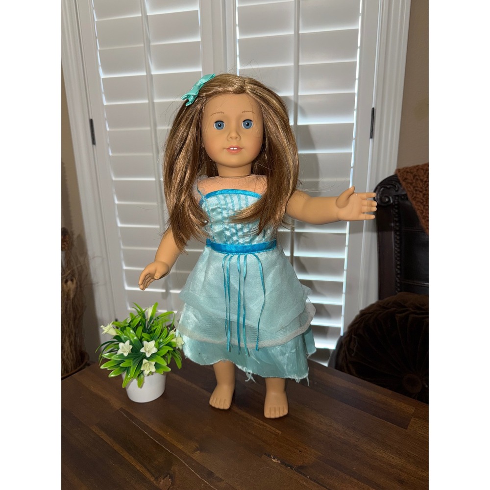 American Girl Truly Me Doll Blue Eyes Honey Blonde Hair Turquoise Dress 18 Inch